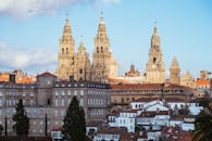 Scenic view of Santiago de Compostela Cathedral, a historic and religious landmark in Spain.